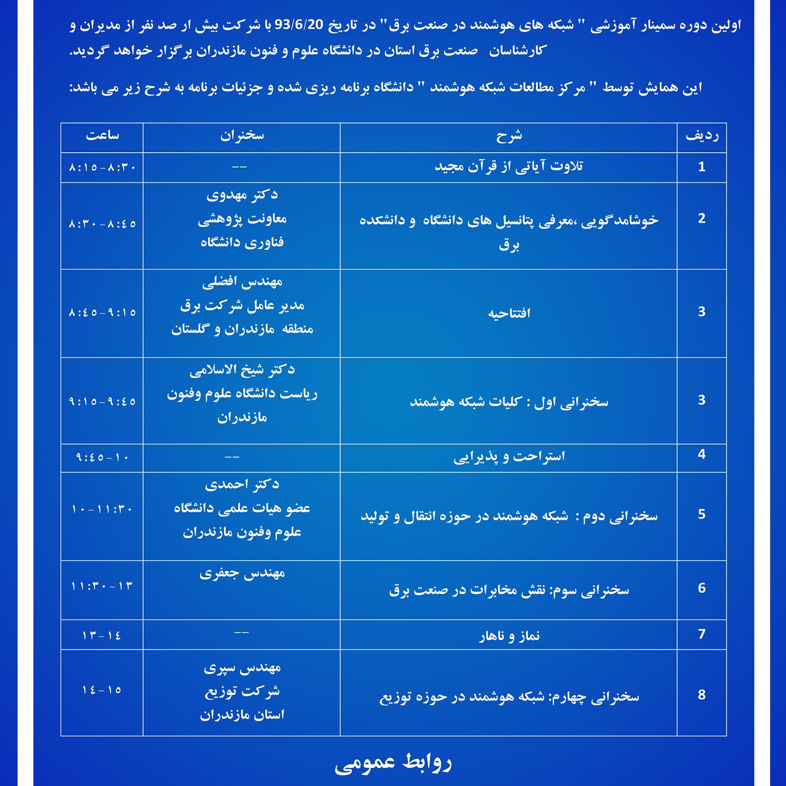 First Training Workshop on Intelligent Networks in Electric Power Industry